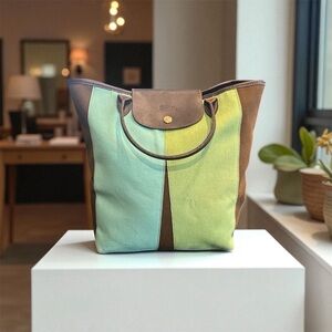 Longchamp Stylish Green and Brown Tote